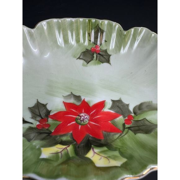 "LEFTON" China, Christmas,Hand Painted,Poinsettia Small Serving DishDish - Picture 4 of 6